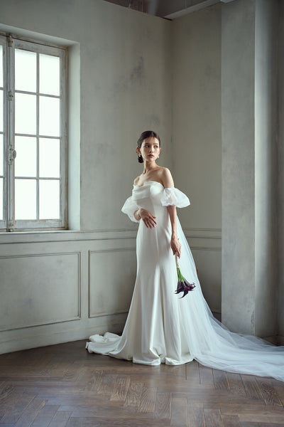 3way パフスリーブ バックトレーン ベアトップドレス(W282)