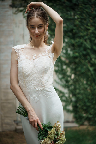 花柄刺繍 ソフトマーメイドドレス(W263)