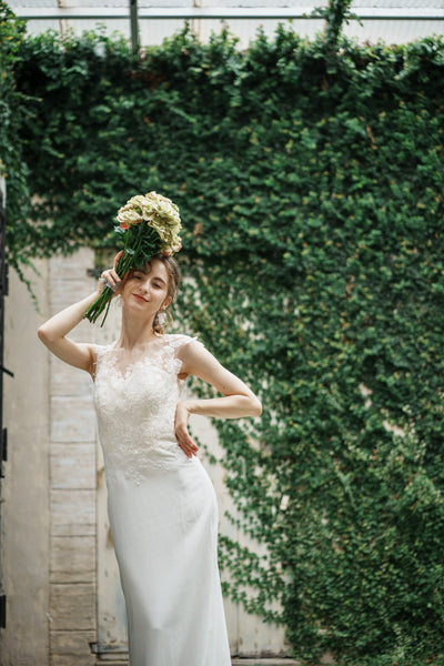 花柄刺繍 ソフトマーメイドドレス(W263)