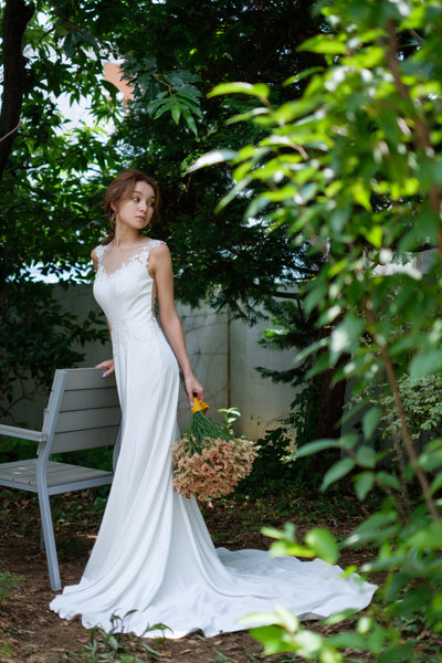 刺繍レース サテン ソフトマーメイドドレス(W224)