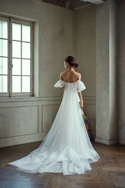 3way パフスリーブ バックトレーン ベアトップドレス(W282)