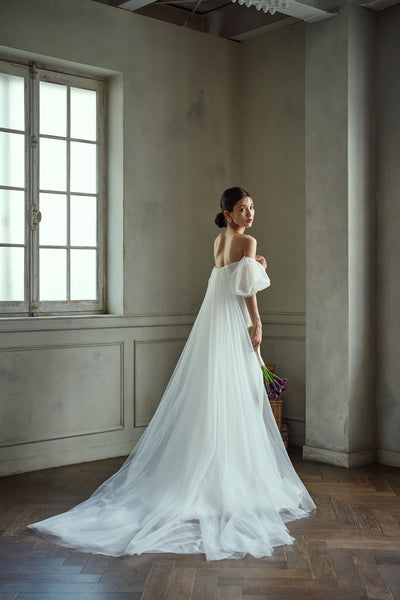 3way パフスリーブ バックトレーン ベアトップドレス(W282)