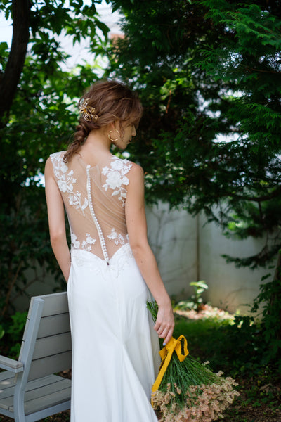 刺繍レース サテン ソフトマーメイドドレス(W224)