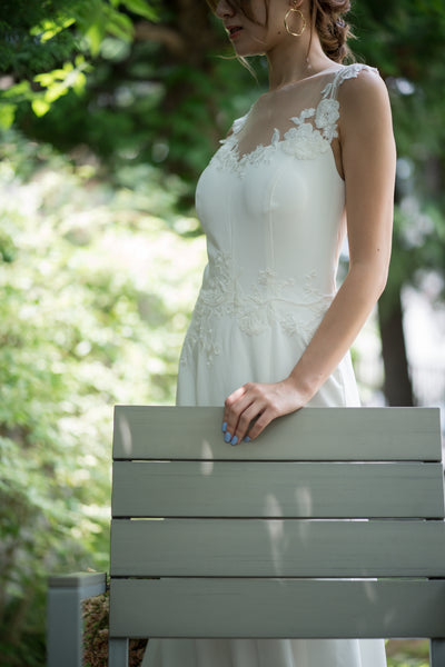 刺繍レース サテン ソフトマーメイドドレス(W224)