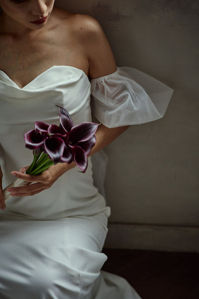 3way パフスリーブ バックトレーン ベアトップドレス(W282)