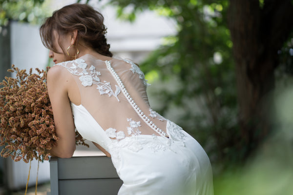 刺繍レース サテン ソフトマーメイドドレス(W224)