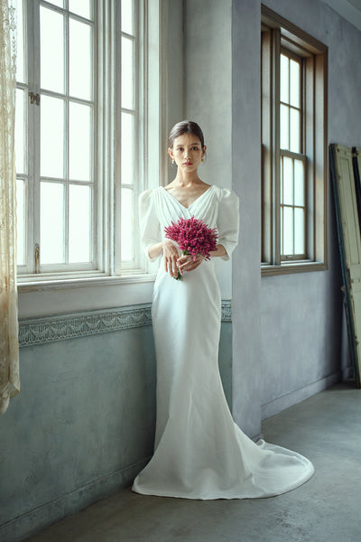 七分袖 Vネック ソフトマーメイドドレス(W287)