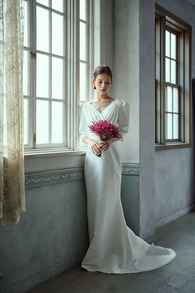 七分袖 Vネック ソフトマーメイドドレス(W287)