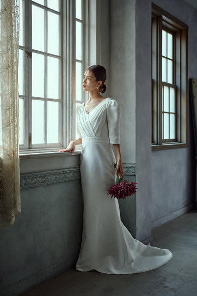 七分袖 Vネック ソフトマーメイドドレス(W287)