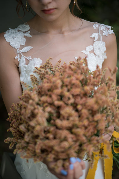 刺繍レース サテン ソフトマーメイドドレス(W224)