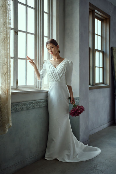 七分袖 Vネック ソフトマーメイドドレス(W287)