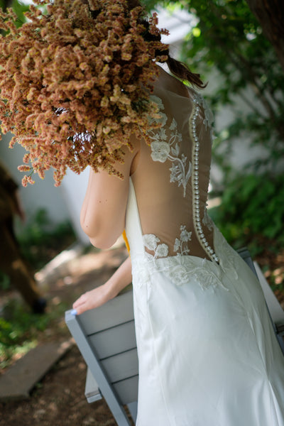 刺繍レース サテン ソフトマーメイドドレス(W224)