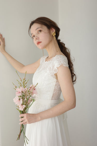 クラシカルレース フレンチスリーブ シフォンドレス(W178)