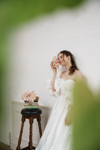 パフスリーブ ハートカット Aラインドレス(W257)