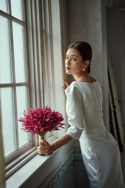 七分袖 Vネック ソフトマーメイドドレス(W287)