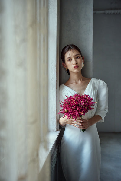 七分袖 Vネック ソフトマーメイドドレス(W287)