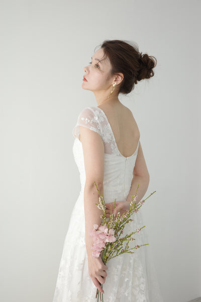 フレンチスリーブ 総レース Aラインドレス(W168)