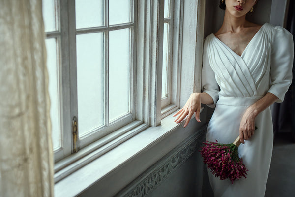 七分袖 Vネック ソフトマーメイドドレス(W287)