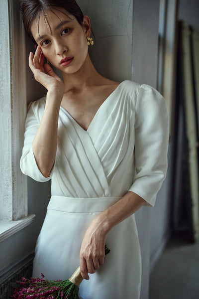 七分袖 Vネック ソフトマーメイドドレス(W287)