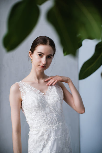 刺繍 総レース バックV ソフトマーメイドドレス(W255)