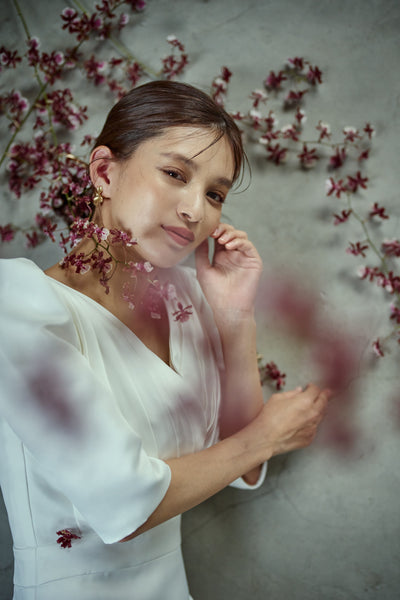 七分袖 Vネック ソフトマーメイドドレス(W287)