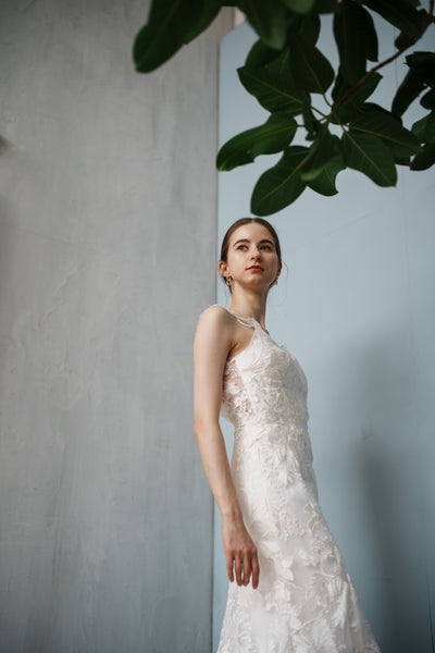 刺繍 総レース バックV ソフトマーメイドドレス(W255)