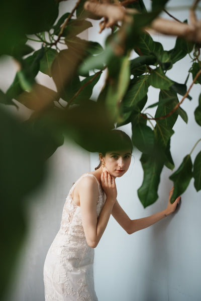 刺繍 総レース バックV ソフトマーメイドドレス(W255)