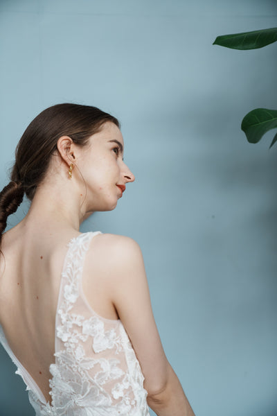 刺繍 総レース バックV ソフトマーメイドドレス(W255)