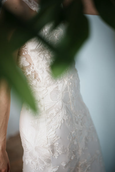 刺繍 総レース バックV ソフトマーメイドドレス(W255)