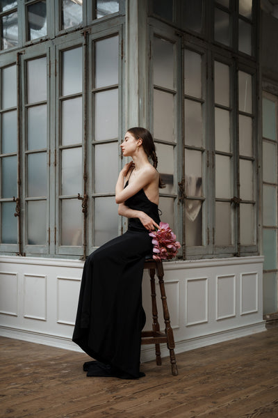 バッククロス キャミソールドレス ブラック(W261BK)