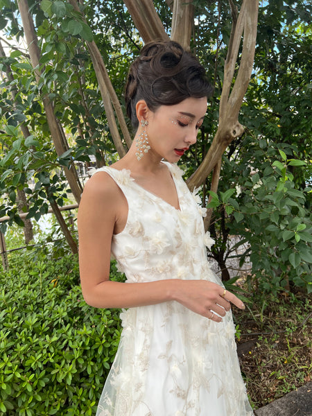 フラワーレース Vネック ノースリーブドレス(W262BE)