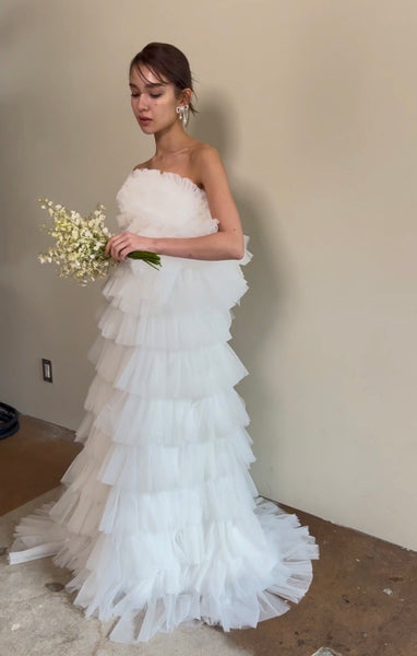 フリル チュール ティアードドレス(W359)