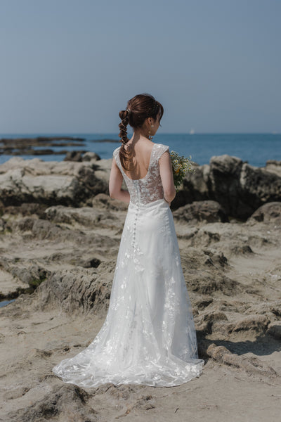 刺繍レース ハートカット スレンダードレス(W252)