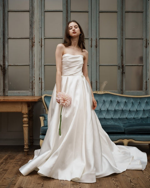 ミカド風サテン ベアトップドレス(W259)