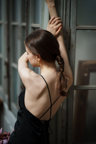 バッククロス キャミソールドレス ブラック(W261BK)