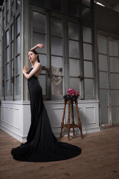 バッククロス キャミソールドレス ブラック(W261BK)