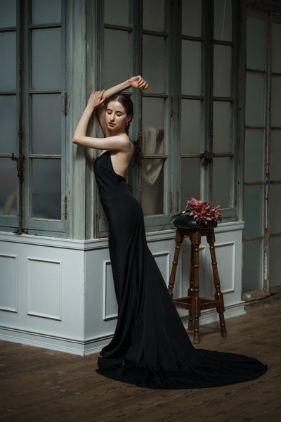 バッククロス キャミソールドレス ブラック(W261BK)