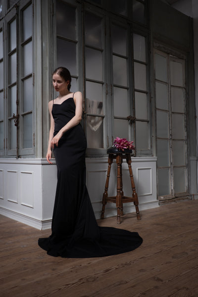 バッククロス キャミソールドレス ブラック(W261BK)