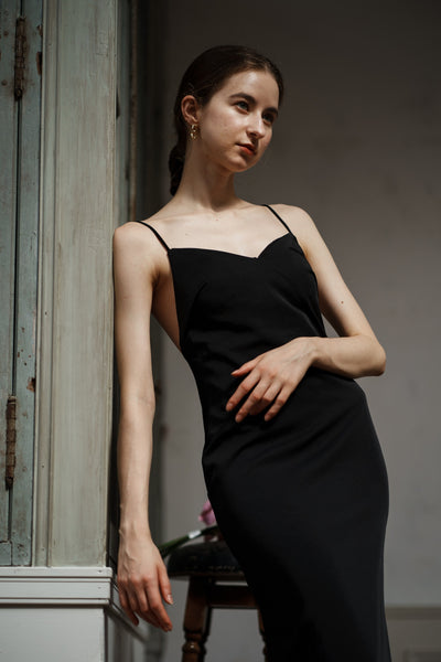 バッククロス キャミソールドレス ブラック(W261BK)