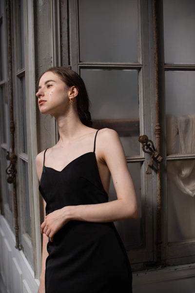 バッククロス キャミソールドレス ブラック(W261BK)