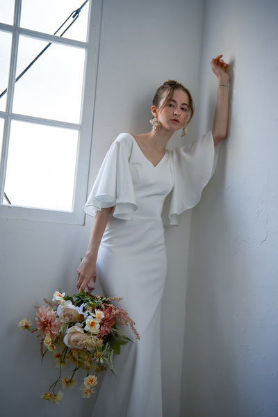 フレアスリーブ バックリボンドレス(W246)