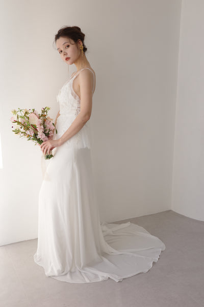 フレアデザイン 刺繍 シフォンドレス(W256)