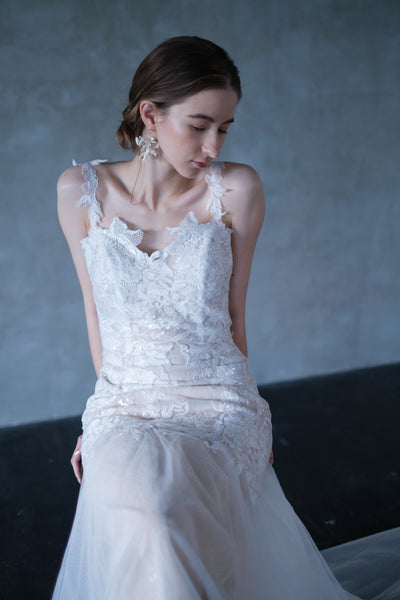 刺繍レース チュール マーメイドドレス(W221)