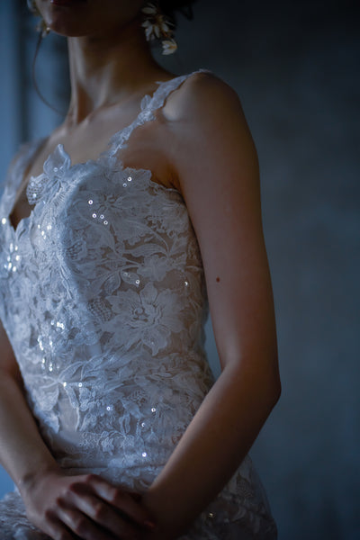 刺繍レース チュール マーメイドドレス(W221)