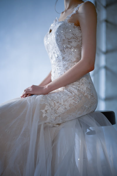 刺繍レース チュール マーメイドドレス(W221)