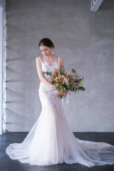 刺繍レース チュール マーメイドドレス(W221)