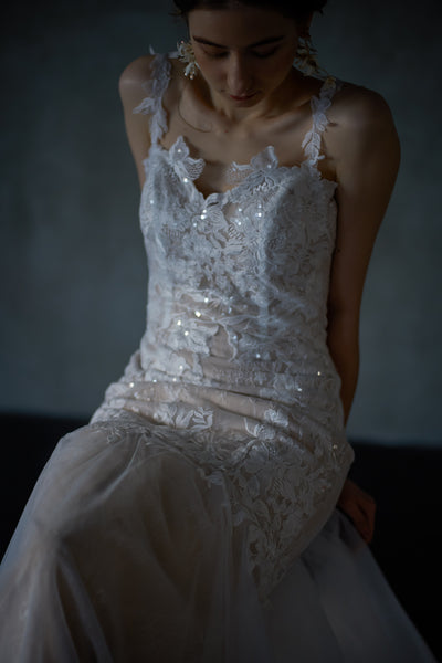 刺繍レース チュール マーメイドドレス(W221)