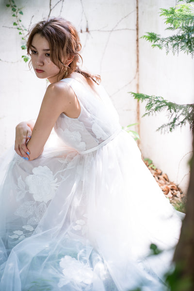 花柄刺繍 Aラインドレス(W223)