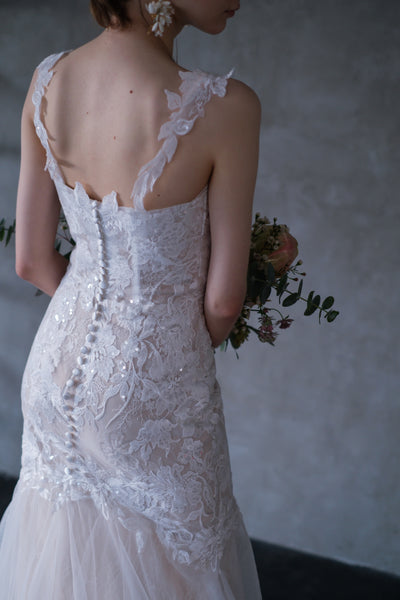 刺繍レース チュール マーメイドドレス(W221)