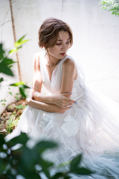 花柄刺繍 Aラインドレス(W223)